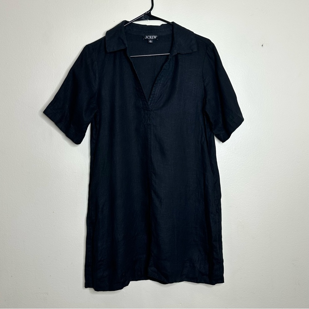 J. Crew Bungalow Popover Linen Black Short‎ Sleeve Dress size XS - Picture 3 of 7